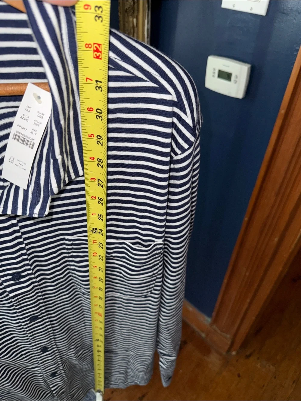 J. Crew Navy and White Striped Men's Button-Down Shirt